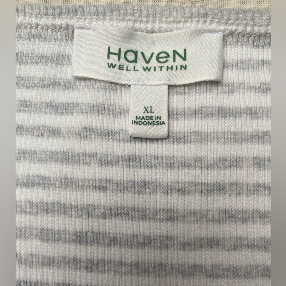 HAVEN WELL WITHIN XL TALBOTS Rib Knit Cotton Henley Top Striped - Picture 2 of 9
